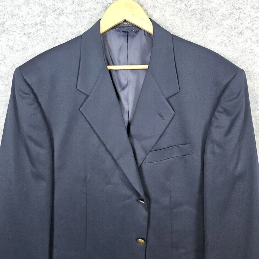 Jones New York Blazer Navy Blue Size 44L 100% Wool Brass 3-Button Ventless SNAGS